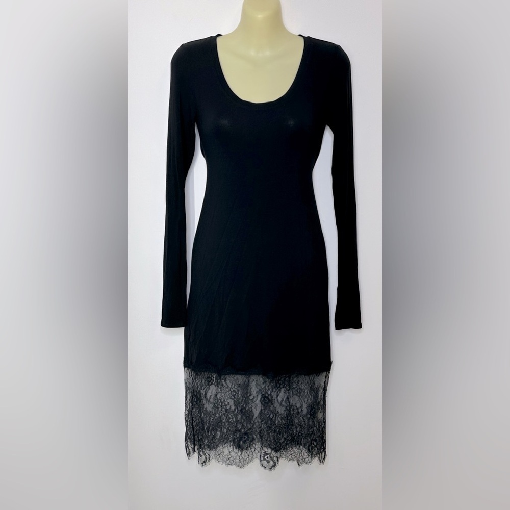 NWT BCBGMAXAZRIA Black Livi Long Sleeve Dress with Lace Trim size XS